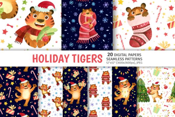 Christmas Tigers Seamless Patterns