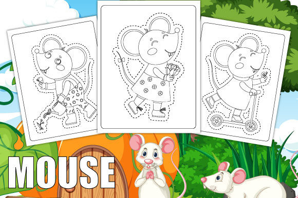 Mouse Scissor Skills Coloring Book Pages