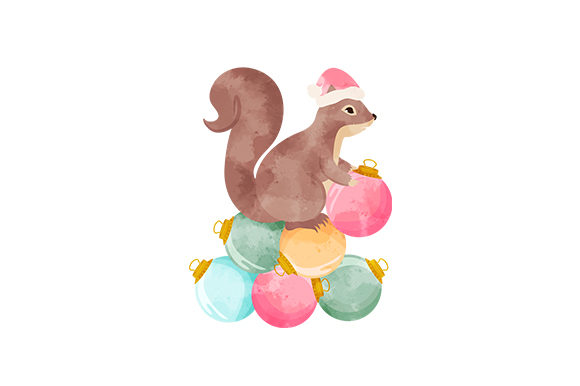 Squirrel with Christmas Ornaments Watercolor