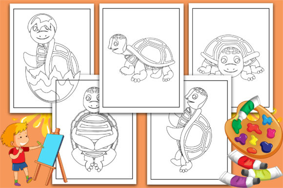Turtle Coloring Book Pages for Kids V-02