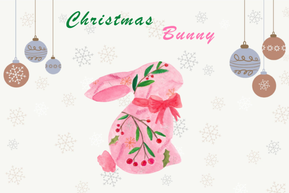 Watercolor Christmas Bunny Clipart Print