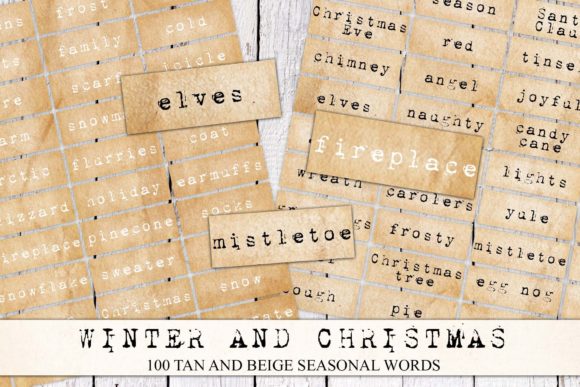 Winter and Christmas Grunge Beige Words Backgrounds